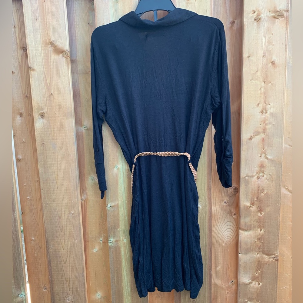 Black Long Sleeve Notched Collar Shirt Dress Large LG NWT - Picture 7 of 7